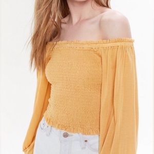 Selena Smocked Off-The-Shoulder Cropped Top